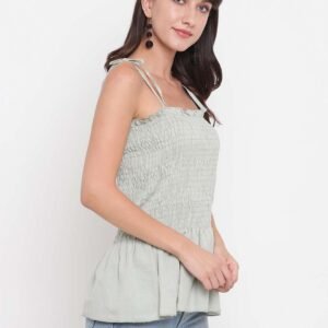 Women's Rayon Solid Casual Summer Style Tie Shoulder Straps Free Size Tank Top (Clouds)