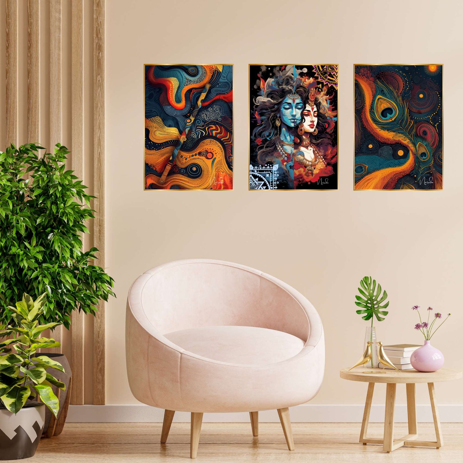 Set of Three Wall Paintings for Wall Dacoration Golden Framed Wall Paintings for Living Room & Bedroom Wall Art for Home Decoration & Office Wall Décor (18x12 inch CH-GD3-5)